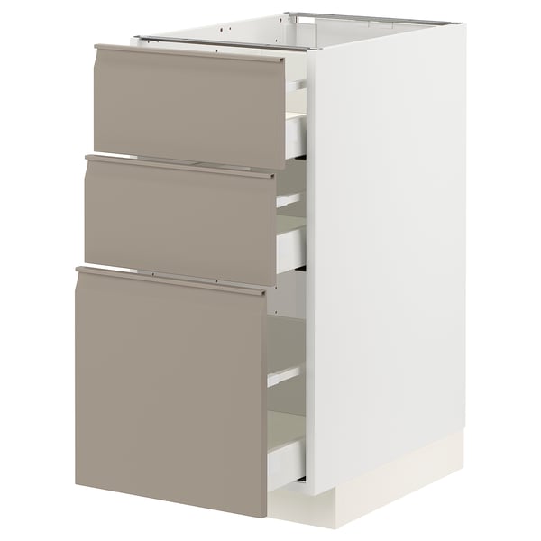 METOD / MAXIMERA base cabinet with 3 drawers, white/Upplöv matt dark beige, 40x60 cm