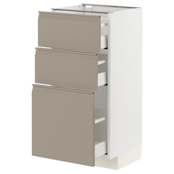 METOD / MAXIMERA base cabinet with 3 drawers, white/Upplöv matt dark beige, 40x37 cm