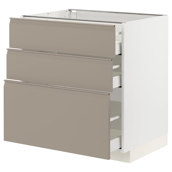METOD / MAXIMERA - METOD / MAXIMERA Base cabinet with 3 drawers, white/Upplöv matt dark beige, 80x60 cm