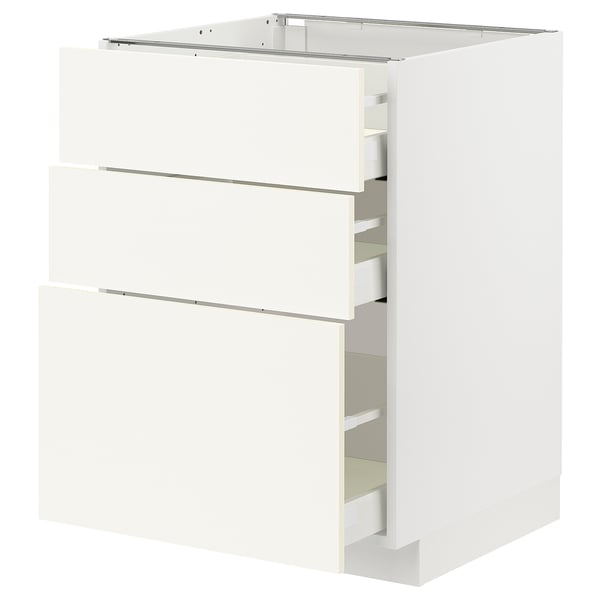 METOD / MAXIMERA - METOD / MAXIMERA Base cabinet with 3 drawers, white/Vallstena white, 60x60 cm