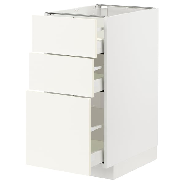 METOD / MAXIMERA base cabinet with 3 drawers, white/Vallstena white, 40x60 cm