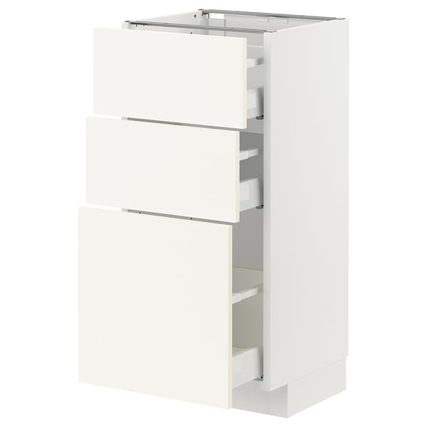 METOD / MAXIMERA base cabinet with 3 drawers, white/Vallstena white, 40x37 cm
