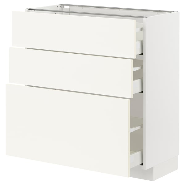 METOD / MAXIMERA base cabinet with 3 drawers, white/Vallstena white, 80x37 cm