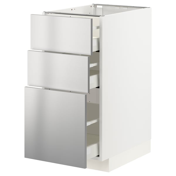 METOD / MAXIMERA - METOD / MAXIMERA Base cabinet with 3 drawers, white/Vårsta stainless steel, 40x60 cm