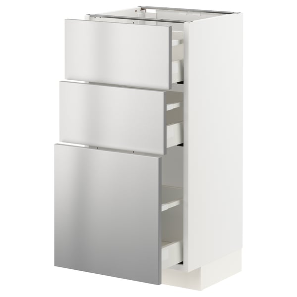 METOD / MAXIMERA - METOD / MAXIMERA Base cabinet with 3 drawers, white/Vårsta stainless steel, 40x37 cm