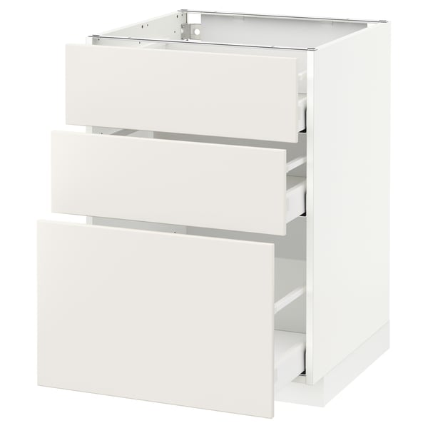 METOD / MAXIMERA - METOD / MAXIMERA Base cabinet with 3 drawers, white/Veddinge white, 60x60 cm