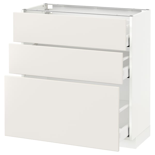 METOD / MAXIMERA base cabinet with 3 drawers, white/Veddinge white, 80x37 cm