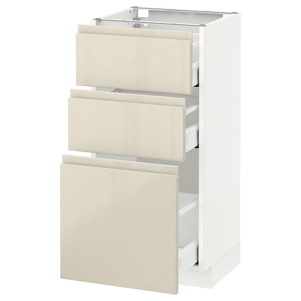 METOD / MAXIMERA base cabinet with 3 drawers, white/Voxtorp high-gloss light beige, 40x37 cm