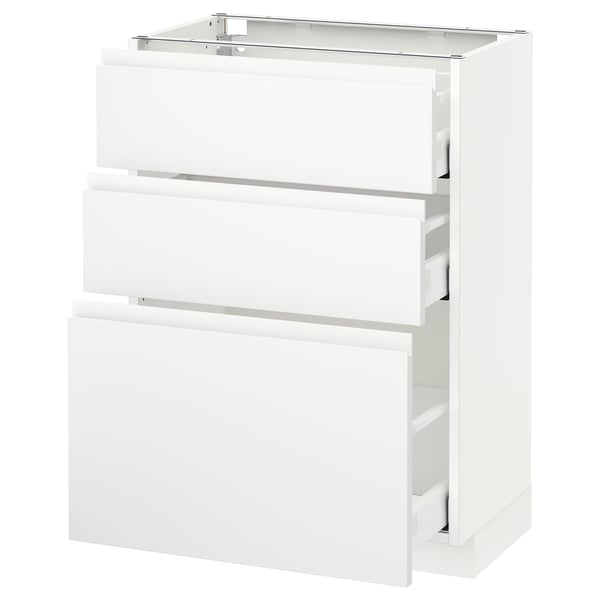 METOD / MAXIMERA base cabinet with 3 drawers, white/Voxtorp matt white, 60x37 cm