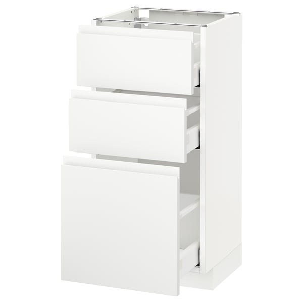METOD / MAXIMERA base cabinet with 3 drawers, white/Voxtorp matt white, 40x37 cm