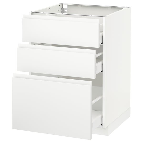 METOD / MAXIMERA base cabinet with 3 drawers, white/Voxtorp matt white, 60x60 cm