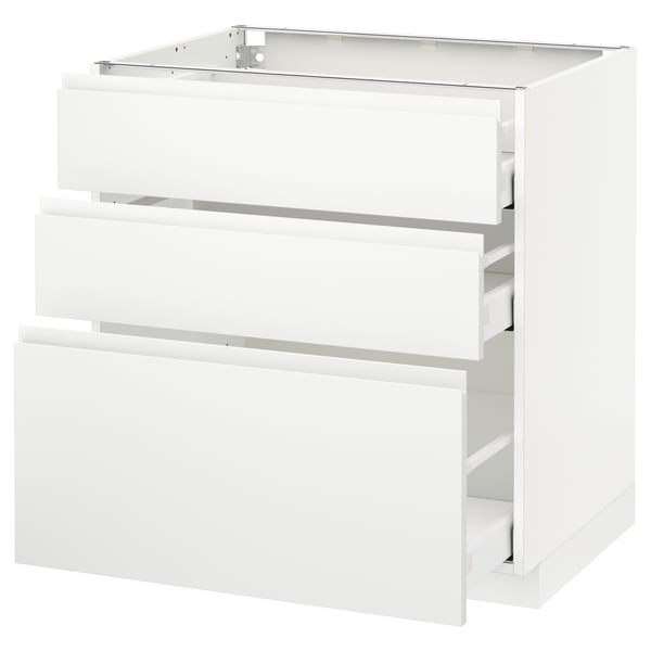 METOD / MAXIMERA base cabinet with 3 drawers, white/Voxtorp matt white, 80x60 cm
