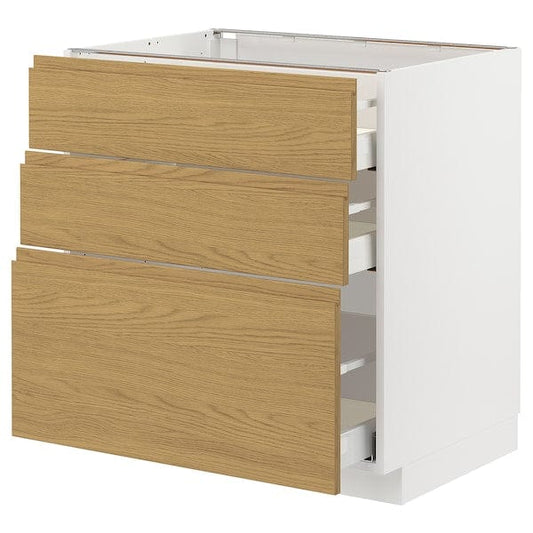 Ikea METOD / MAXIMERA - Base cabinet with 3 drawers, white/Voxtorp oak effect, 80x60 cm