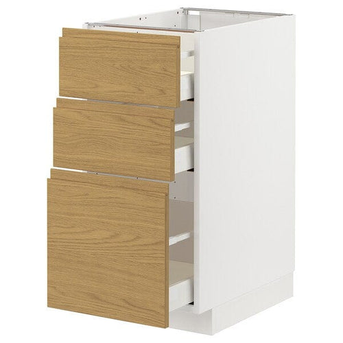 METOD / MAXIMERA base cabinet with 3 drawers, white/Voxtorp oak effect, 40x60 cm
