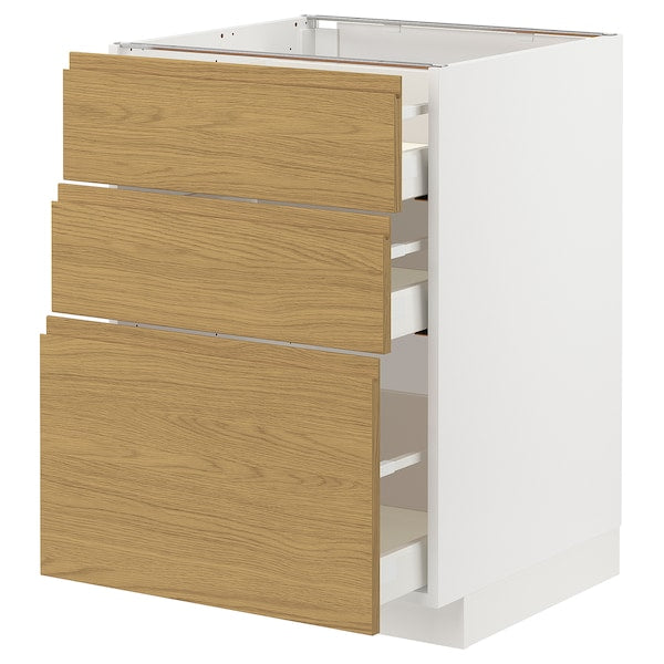 METOD / MAXIMERA - Base cabinet with 3 drawers, white/Voxtorp oak effect, 60x60 cm