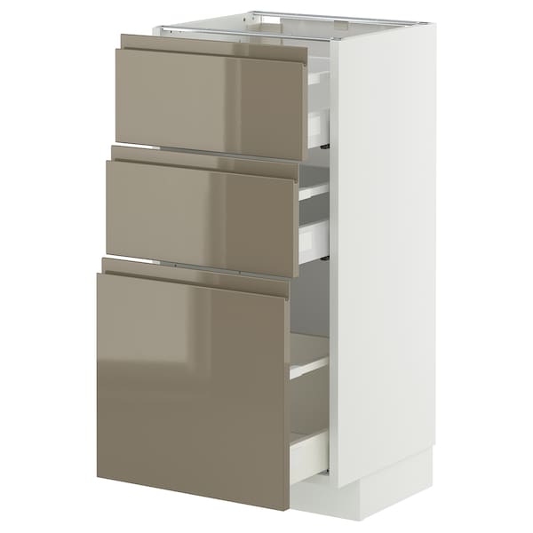 METOD / MAXIMERA - Base cabinet with 3 drawers, white/Voxtorp high-gloss dark grey-brown, 40x37 cm