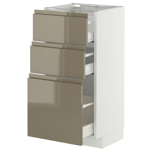 METOD / MAXIMERA - Base cabinet with 3 drawers, white/Voxtorp high-gloss dark grey-brown, 40x37 cm