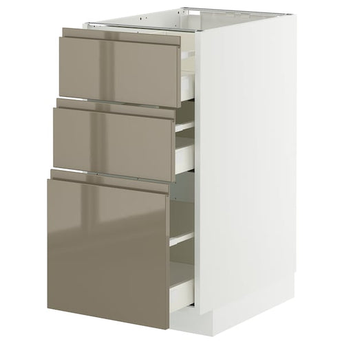 METOD / MAXIMERA base cabinet with 3 drawers, white/Voxtorp high-gloss dark grey-brown, 40x60 cm