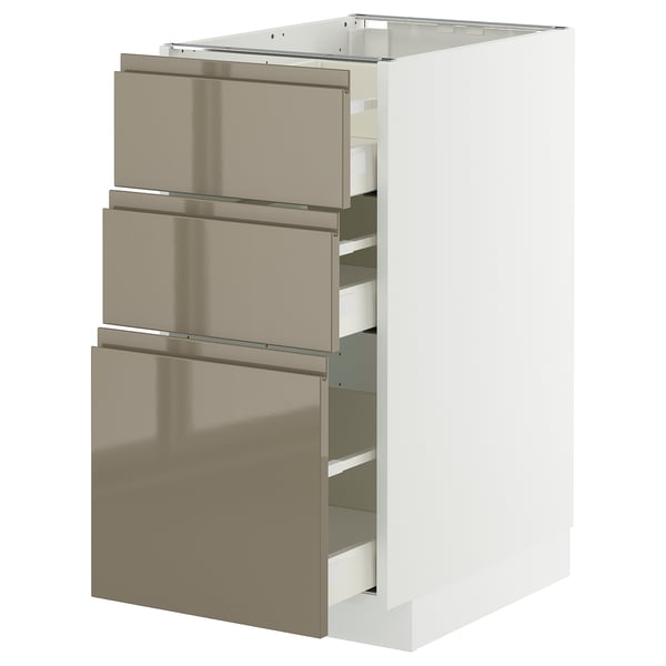 METOD / MAXIMERA base cabinet with 3 drawers, white/Voxtorp high-gloss dark grey-brown, 40x60 cm