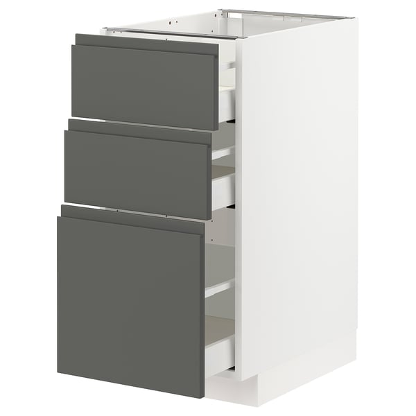 METOD / MAXIMERA base cabinet with 3 drawers, white/Voxtorp dark grey, 40x60 cm