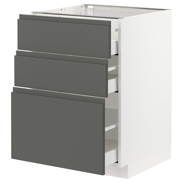 METOD / MAXIMERA base cabinet with 3 drawers, white/Voxtorp dark grey, 60x60 cm