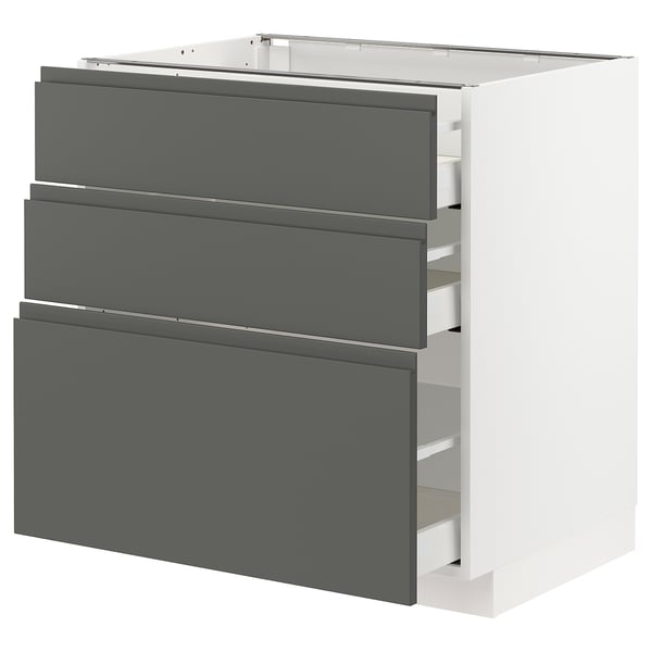 METOD / MAXIMERA - METOD / MAXIMERA Base cabinet with 3 drawers, white/Voxtorp dark grey, 80x60 cm