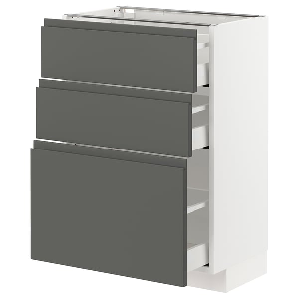 METOD / MAXIMERA base cabinet with 3 drawers, white/Voxtorp dark grey, 60x37 cm