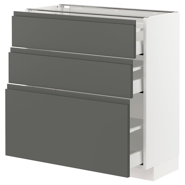 METOD / MAXIMERA base cabinet with 3 drawers, white/Voxtorp dark grey, 80x37 cm