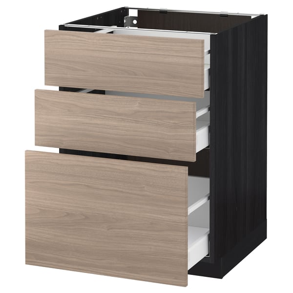 METOD / MAXIMERA base cabinet with 3 drawers, black/Brokhult light grey
