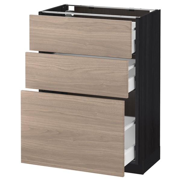 METOD / MAXIMERA base cabinet with 3 drawers, black/Brokhult light grey