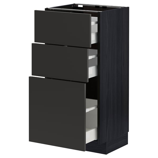 METOD / MAXIMERA base cabinet with 3 drawers, black/Nickebo matt anthracite, 40x37 cm