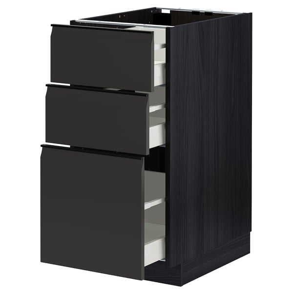 METOD / MAXIMERA - METOD / MAXIMERA Base cabinet with 3 drawers, black/Upplöv matt anthracite, 40x60 cm