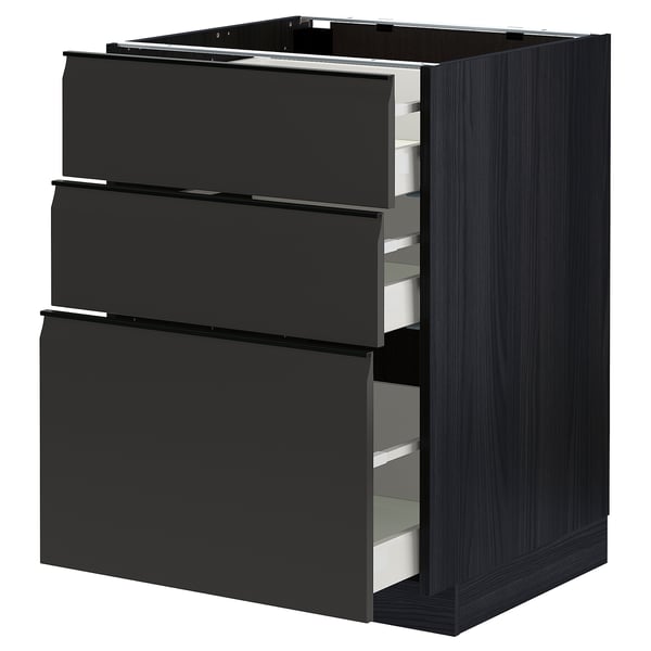 METOD / MAXIMERA base cabinet with 3 drawers, black/Upplöv matt anthracite, 60x60 cm