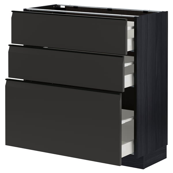 METOD / MAXIMERA base cabinet with 3 drawers, black/Upplöv matt anthracite