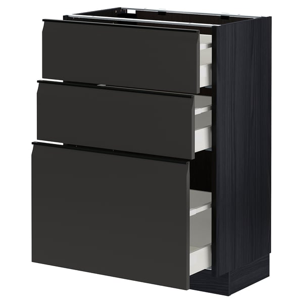 METOD / MAXIMERA base cabinet with 3 drawers, black/Upplöv matt anthracite, 60x37 cm
