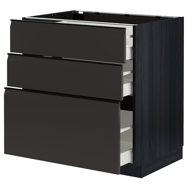 METOD / MAXIMERA base cabinet with 3 drawers, black/Upplöv matt anthracite, 80x60 cm
