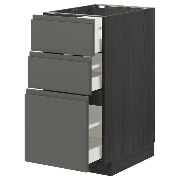 METOD / MAXIMERA - METOD / MAXIMERA Base cabinet with 3 drawers, black/Voxtorp dark grey, 40x60 cm