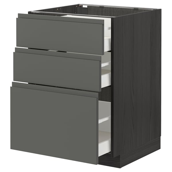 METOD / MAXIMERA base cabinet with 3 drawers, black/Voxtorp dark grey, 60x60 cm