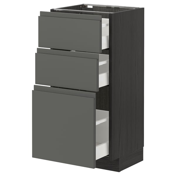 METOD / MAXIMERA base cabinet with 3 drawers, black/Voxtorp dark grey, 40x37 cm