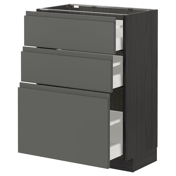 METOD / MAXIMERA base cabinet with 3 drawers, black/Voxtorp dark grey, 60x37 cm