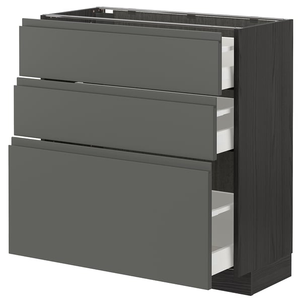 METOD / MAXIMERA base cabinet with 3 drawers, black/Voxtorp dark grey