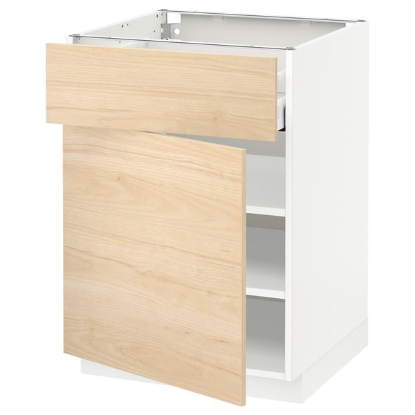 METOD / MAXIMERA base cabinet with drawer/door, white/Askersund light ash effect, 60x60 cm