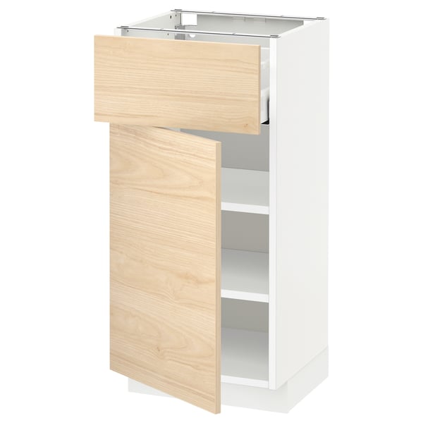 METOD / MAXIMERA base cabinet with drawer/door, white/Askersund light ash effect, 40x37 cm