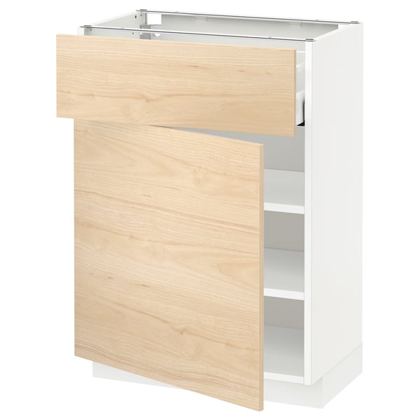 METOD / MAXIMERA base cabinet with drawer/door, white/Askersund light ash effect, 60x37 cm