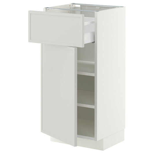 METOD / MAXIMERA base cabinet with drawer/door, white/Aspudden light grey, 40x37 cm