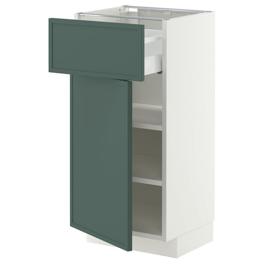 METOD / MAXIMERA base cabinet with drawer/door, white/Aspudden dark grey-green, 40x37 cm