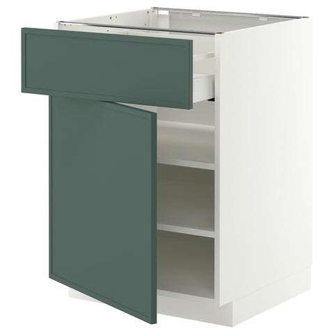 METOD / MAXIMERA base cabinet with drawer/door, white/Aspudden dark grey-green, 60.0x80.0x60.0 cm