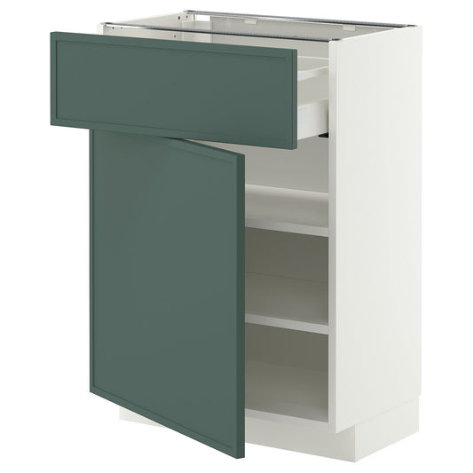 METOD / MAXIMERA base cabinet with drawer/door, white/Aspudden dark grey-green, 60x37 cm