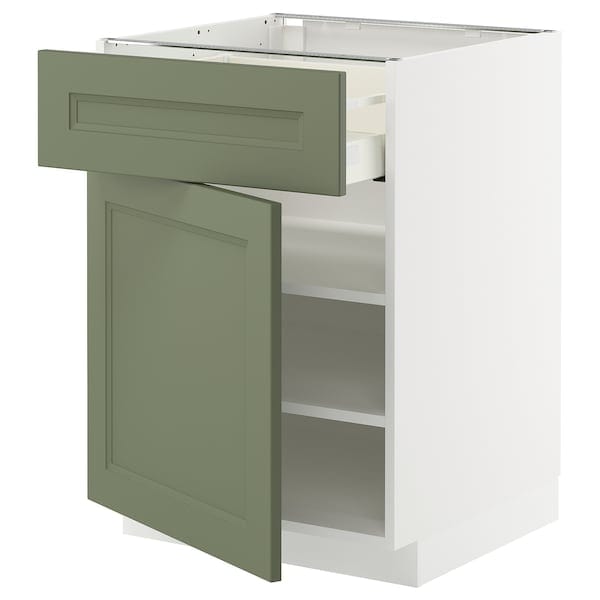 METOD / MAXIMERA - METOD / MAXIMERA Base cabinet with drawer/door, white/Axstad grey-green, 60x60 cm