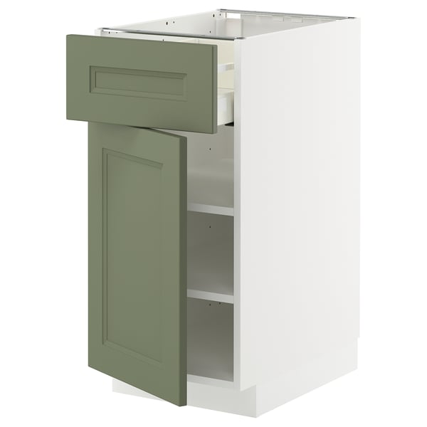 METOD / MAXIMERA - METOD / MAXIMERA Base cabinet with drawer/door, white/Axstad grey-green, 40x60 cm